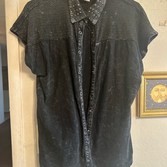 Vocal Black Button Down Shirt with Studded Details - Picture 1 of 4